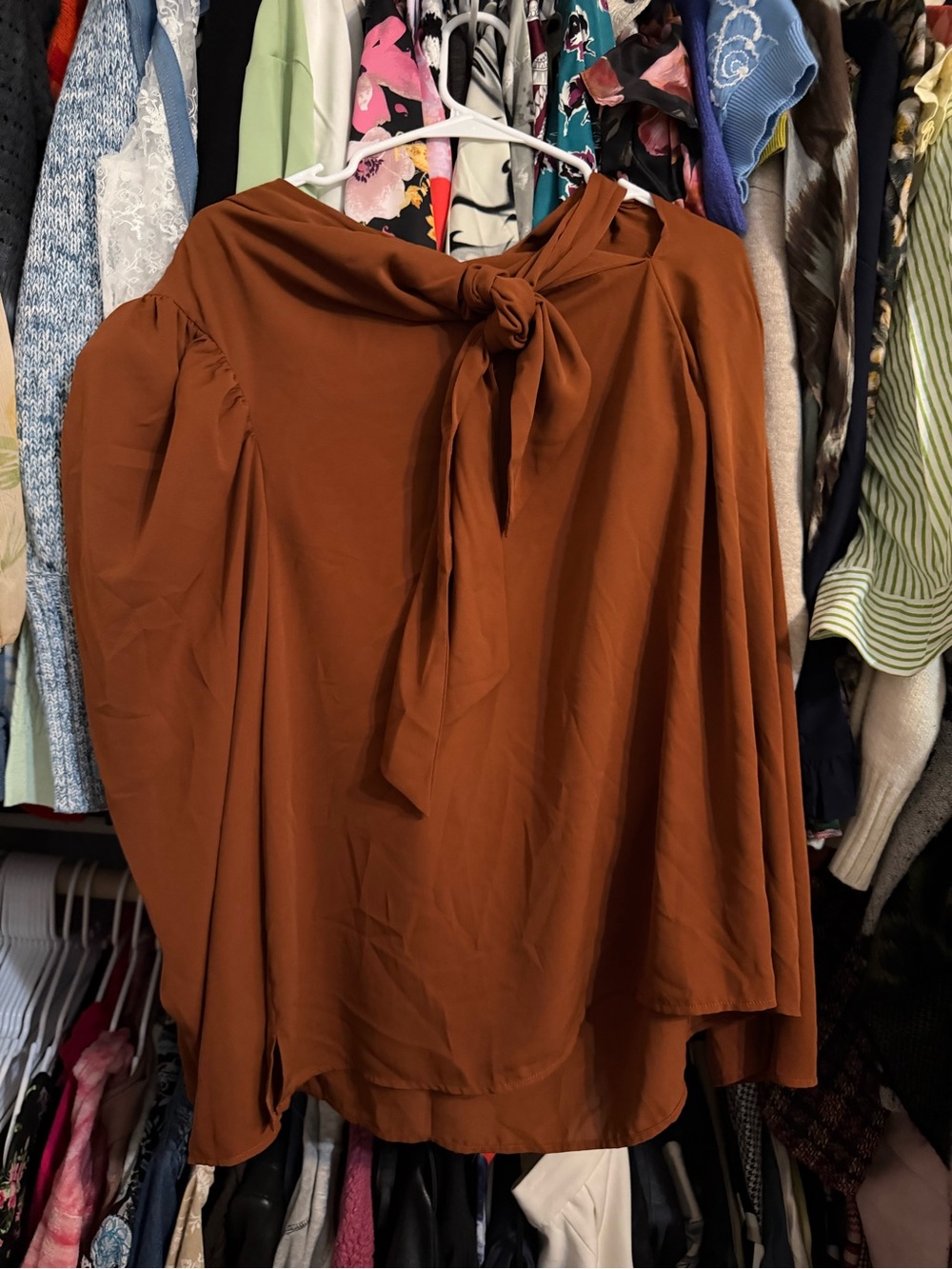 Eloquii Rust Tie-Neck Blouse